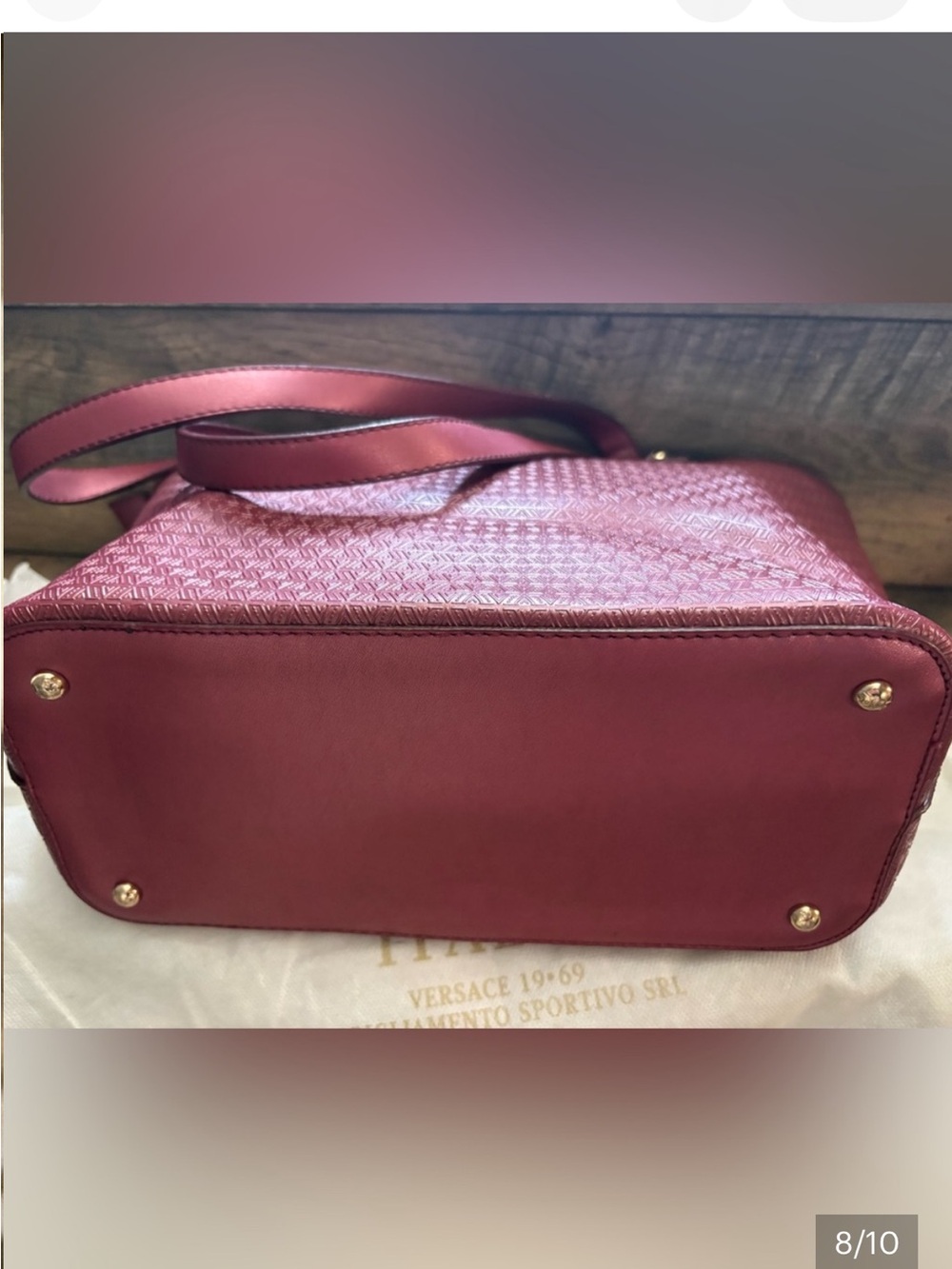 Vintage Versace 19V69 Italia Wine Red Tote with Gold Accents - Picture 8 of 10